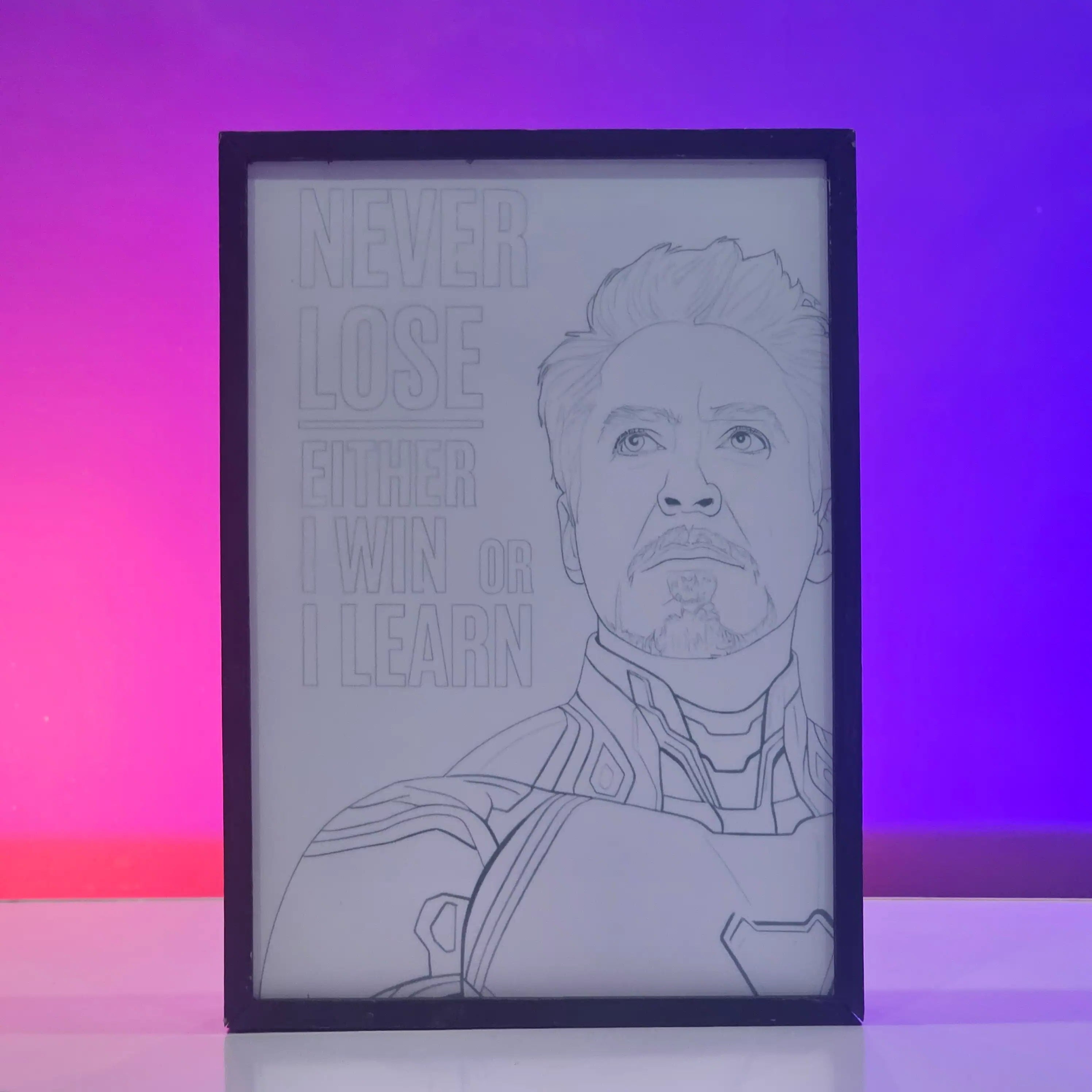 Iron Man Motivational Backlit Frame – Marvel LED Wall Art Pakistan