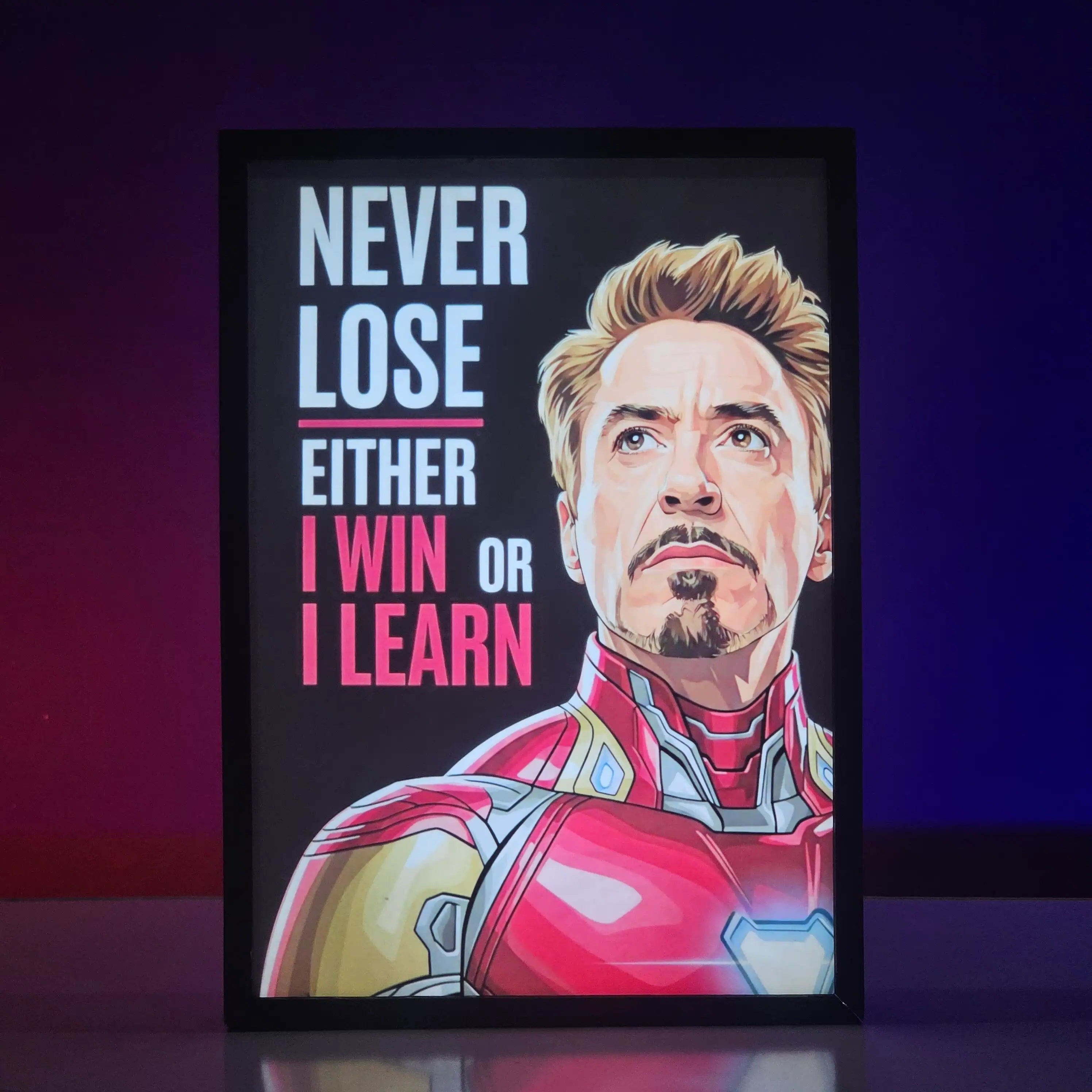 Iron Man Motivational Backlit Frame – Marvel LED Wall Art Pakistan