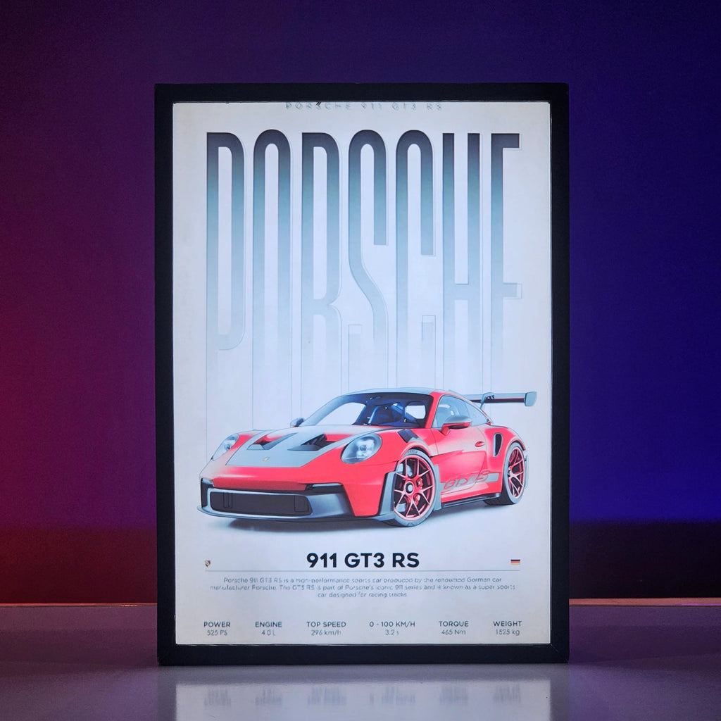 Porsche 911 GT3 RS Backlit Frame – Sports Car LED Wall Art Pakistan