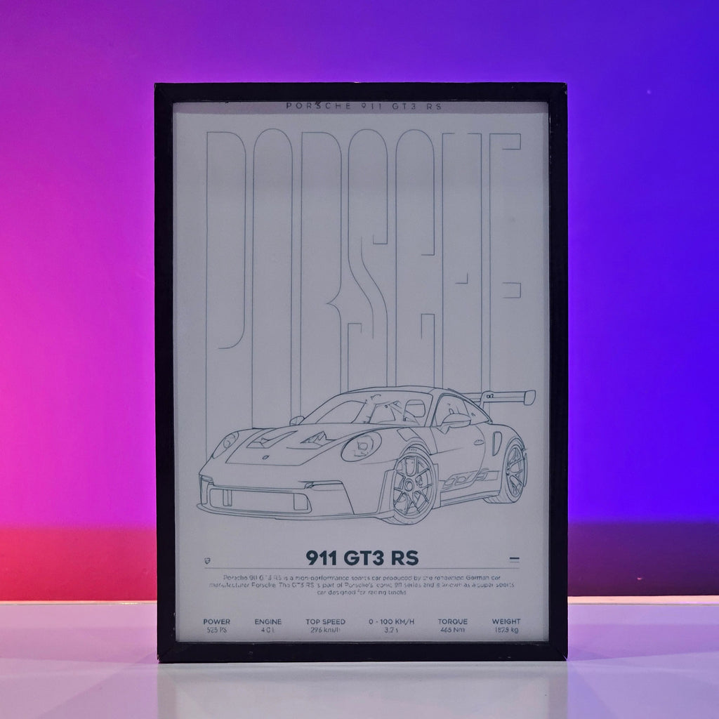 Porsche 911 GT3 RS Backlit Frame – Sports Car LED Wall Art Pakistan