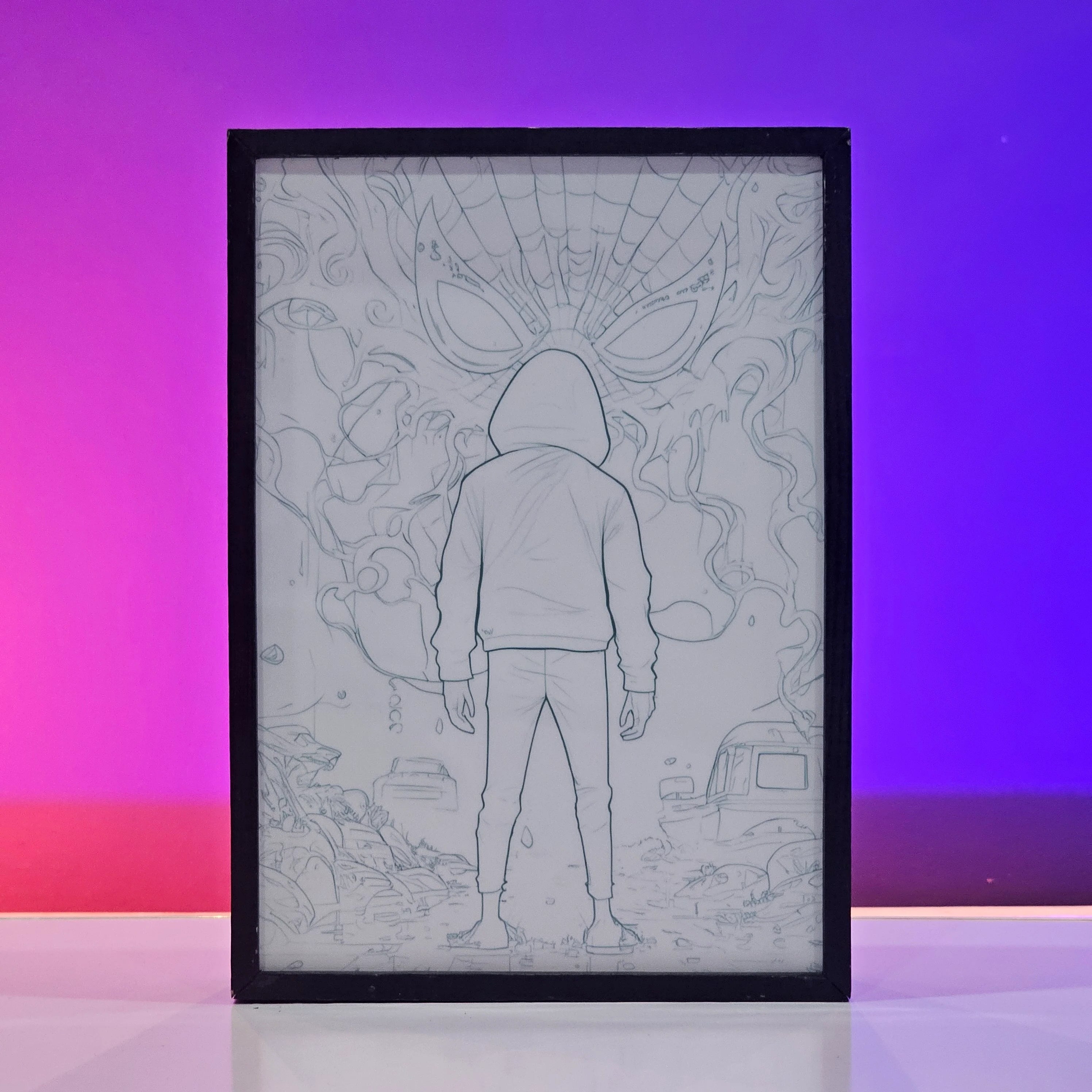 Miles Morales Spider-Man Backlit Frame – Marvel LED Wall Art Pakistan