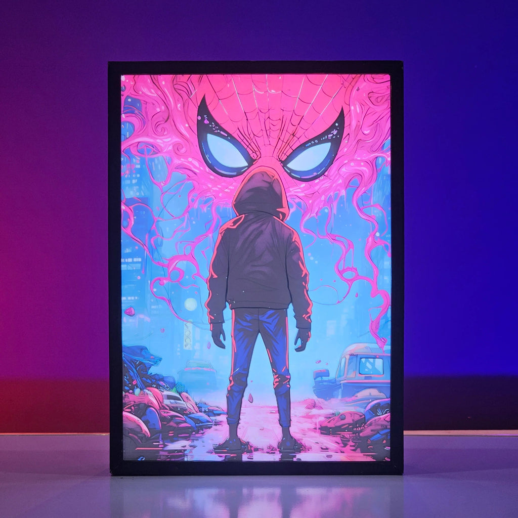 Miles Morales Spider-Man Backlit Frame – Marvel LED Wall Art Pakistan