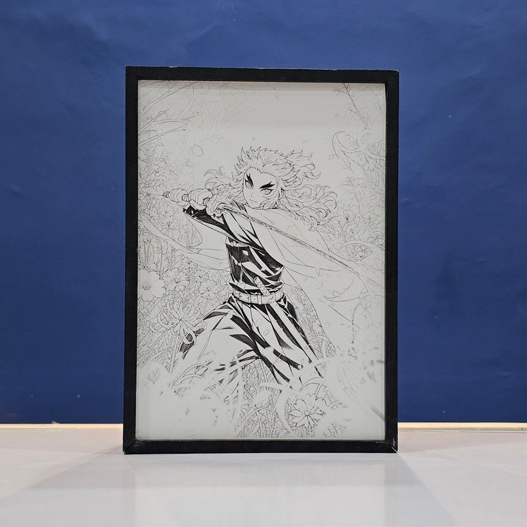 Demon Slayer Rengoku Backlit Frame – LED Anime Wall Art