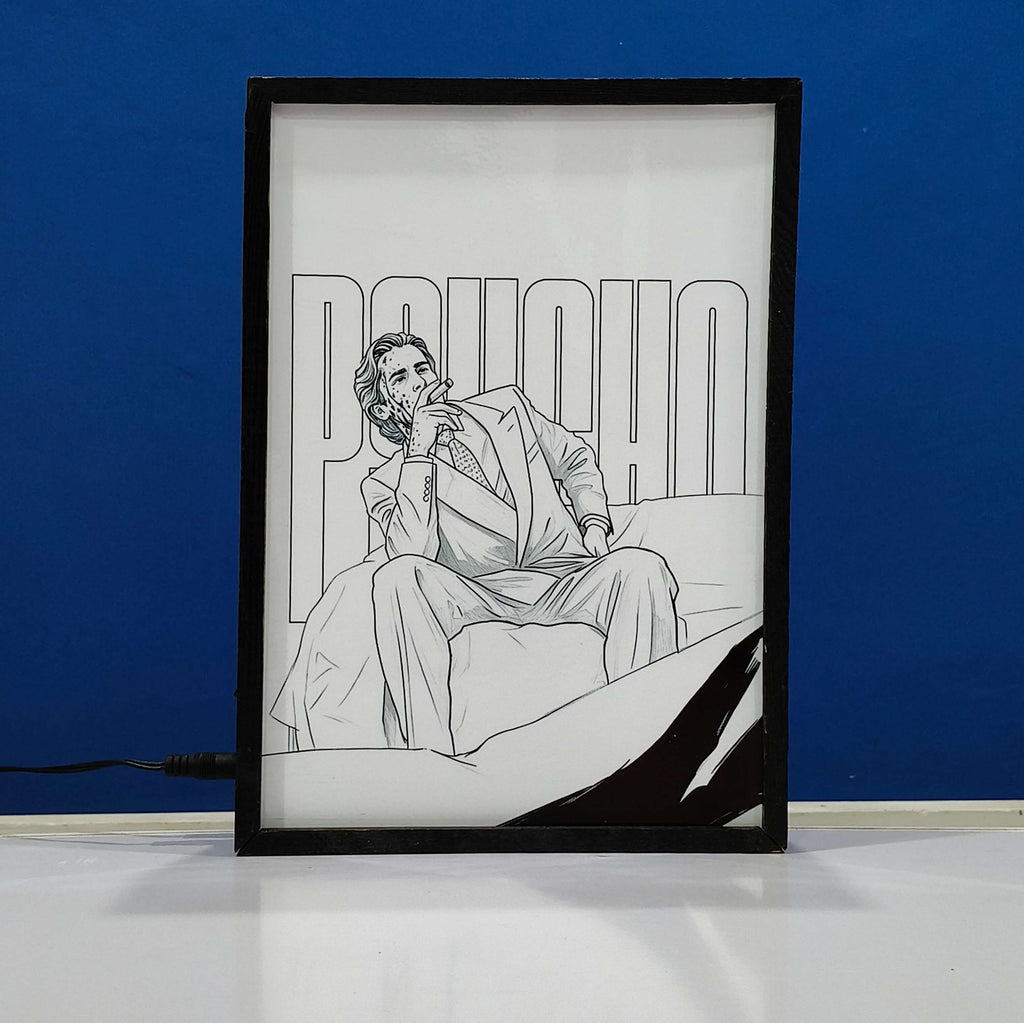Framed artwork of Amerian Psycho Movie Poster Sketch