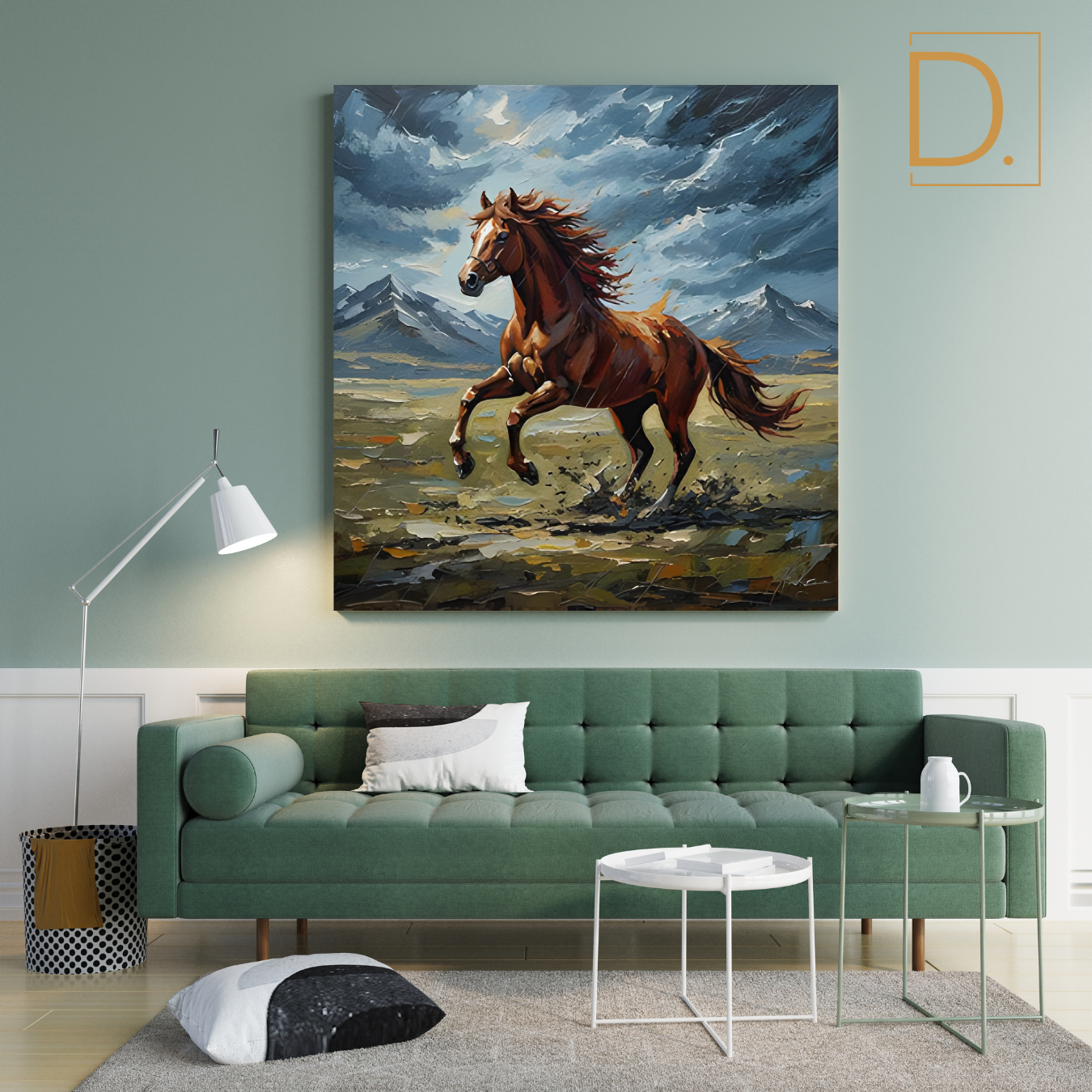 Galloping Horse in a Storm Knife Work Style Digital Painting