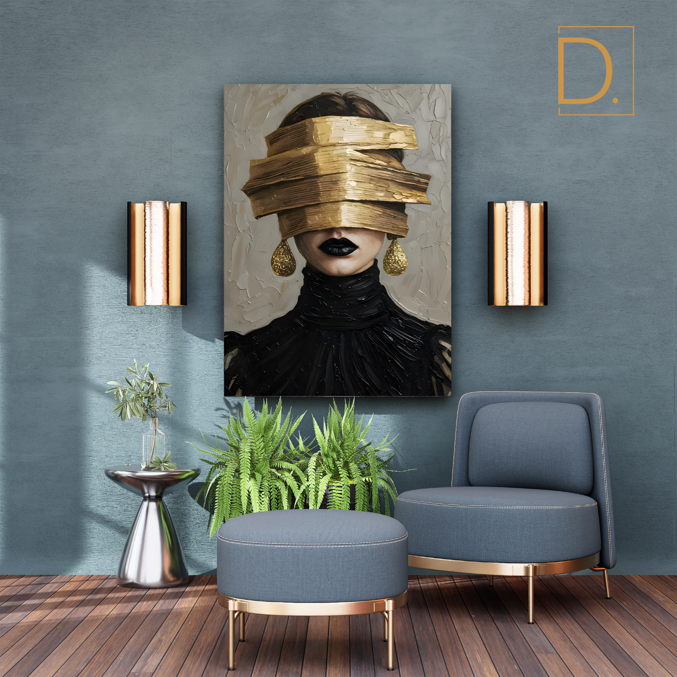 Glamour Noir Blindfold With Gold Texture Knife Work