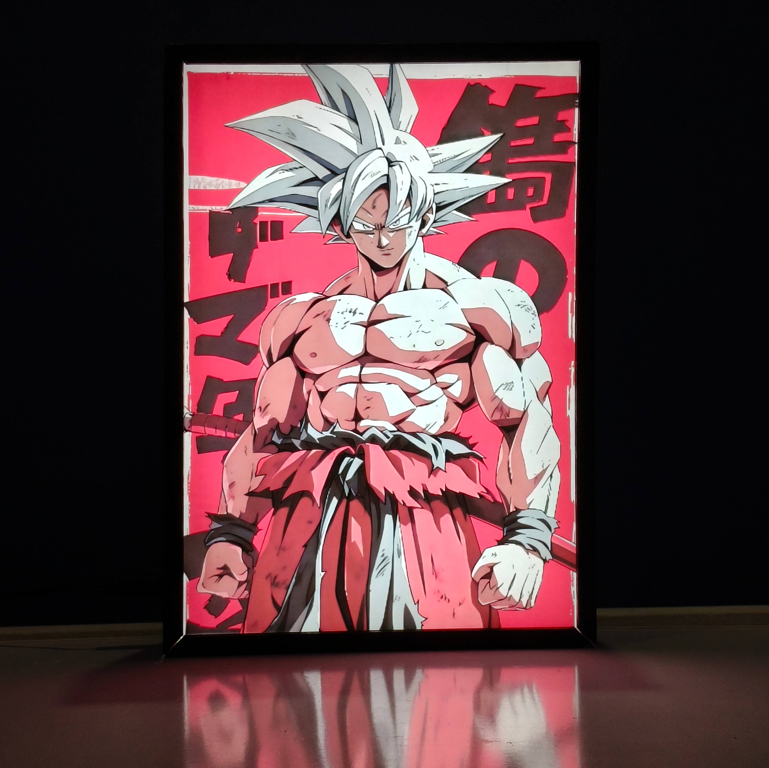 Framed poster of Goku Ultra Instinct Backlit Frame For Anime Lovers