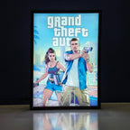 Framed poster of 'Grand Theft Auto V' with two characters on a city street.