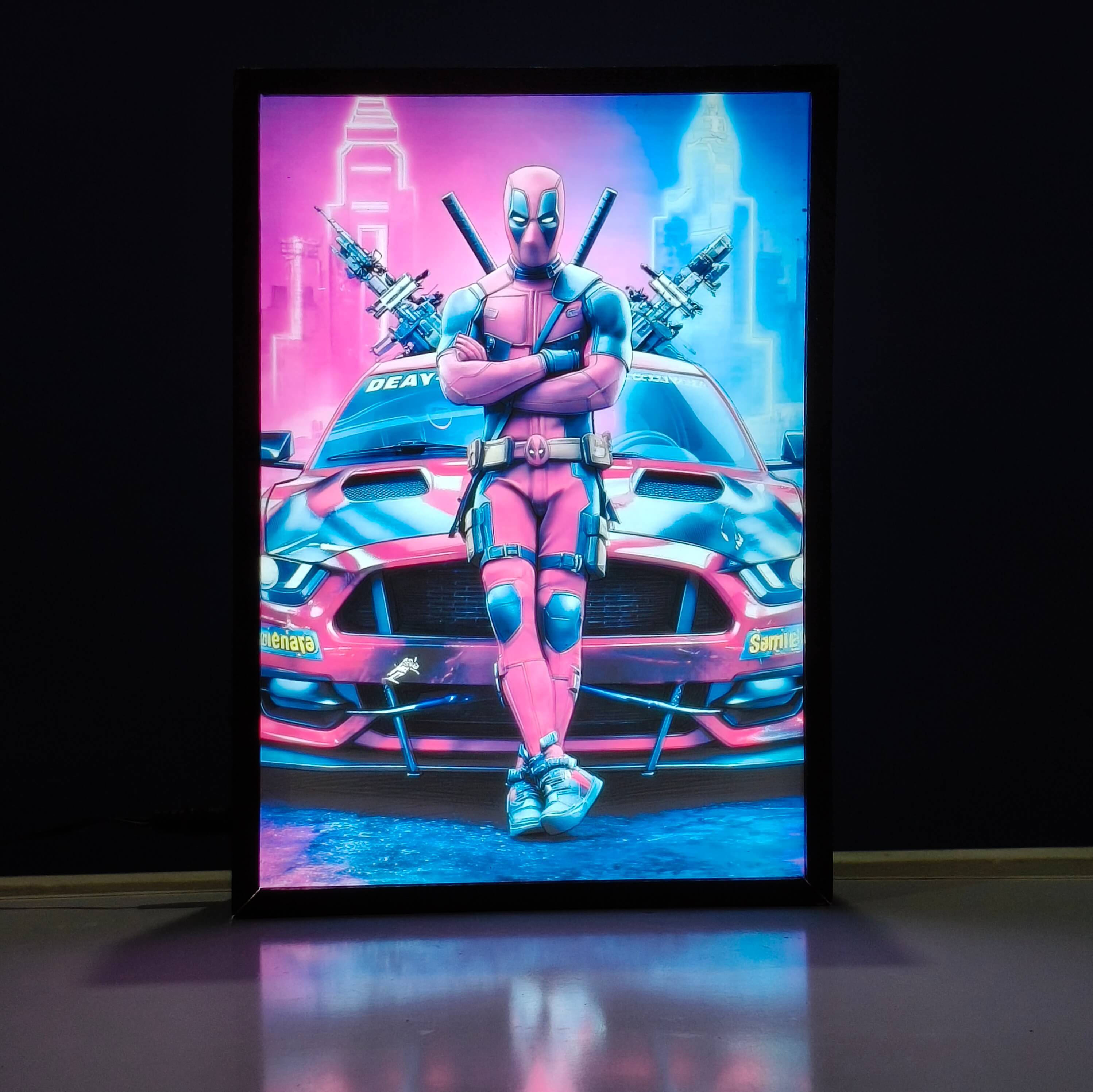 marvel Deadpool Backlit Frame – LED Movies Wall Art