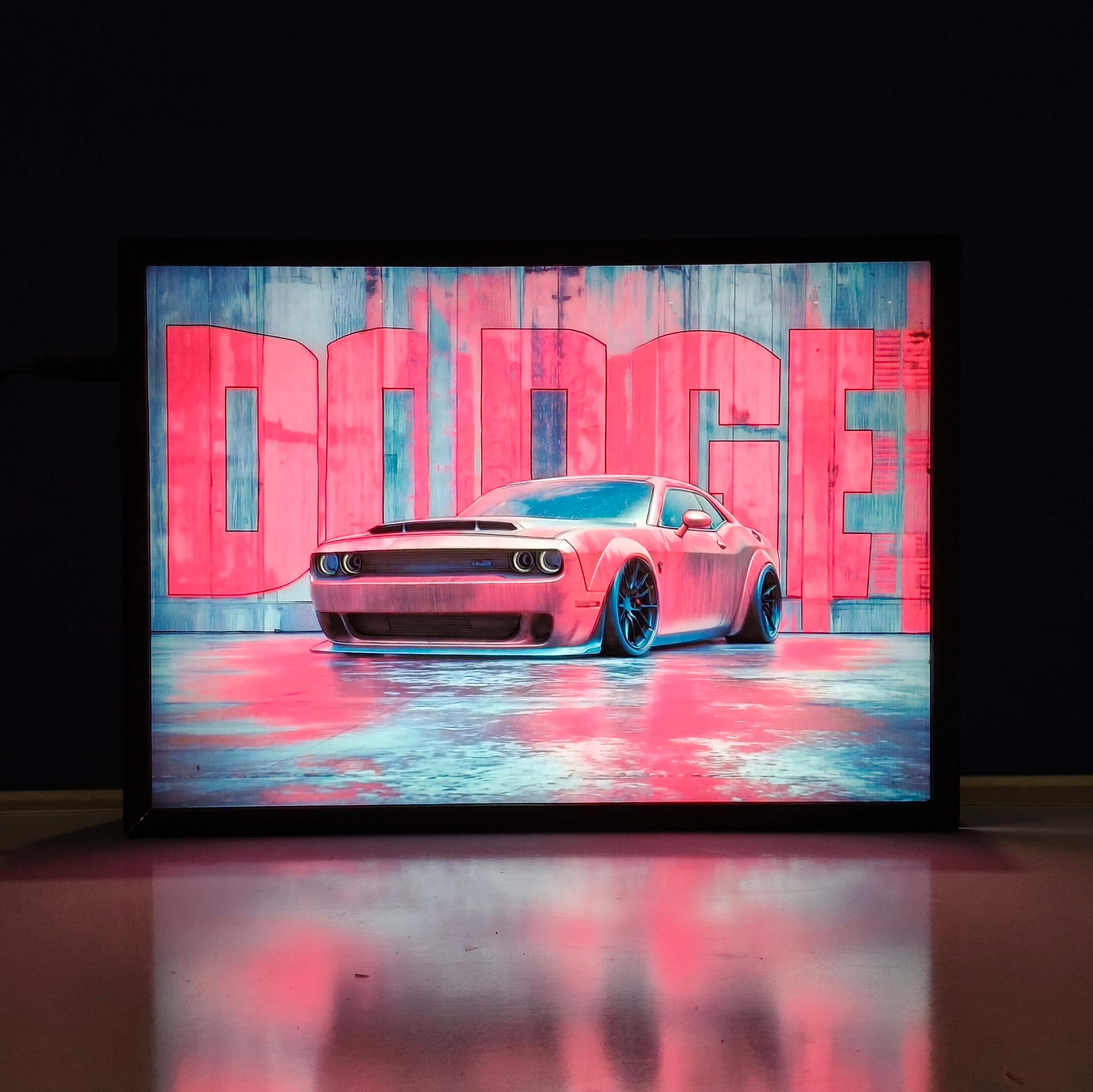 Dodge Challenger SRT Hellcat Backlit Frame – LED Car Wall Art