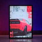 Red Dodge wall art LED frame for gaming room