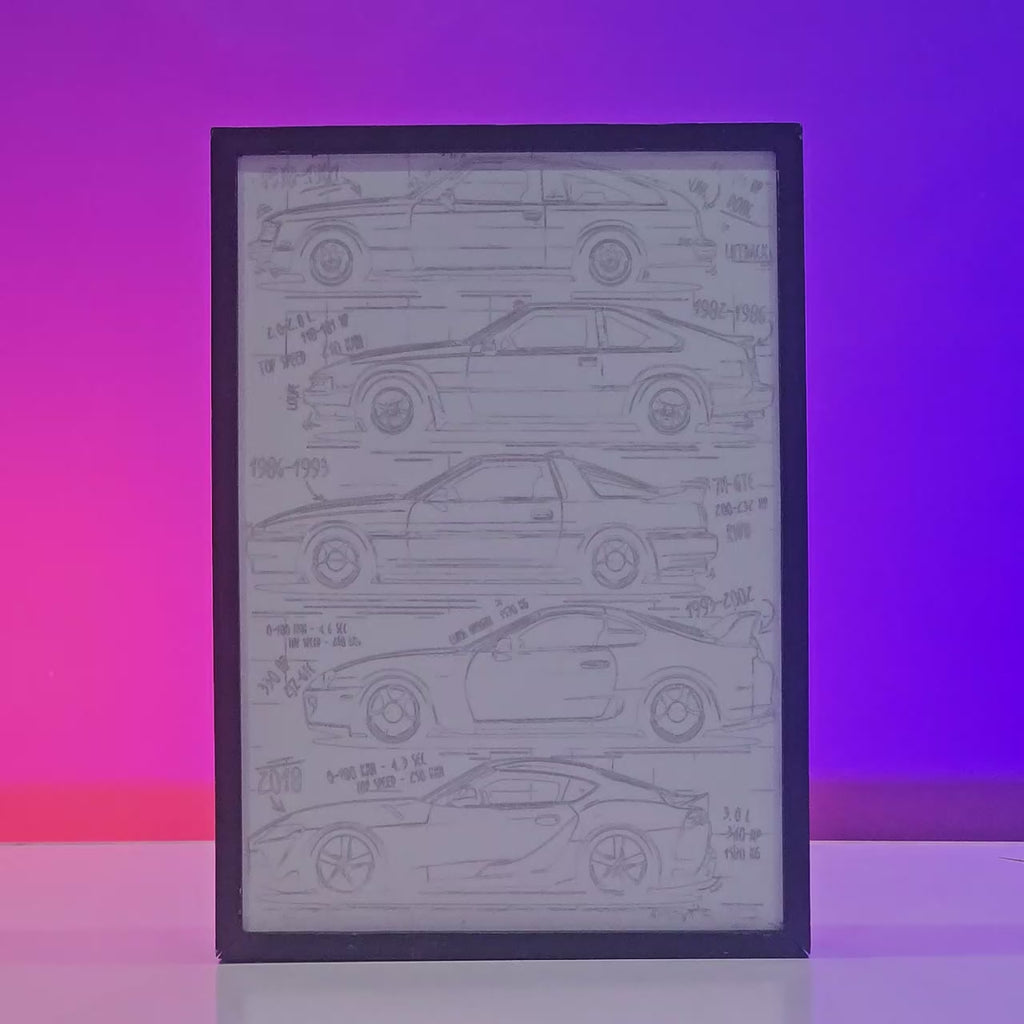 Toyota Generation Backlit Frame – Cars LED Wall Art Pakistan