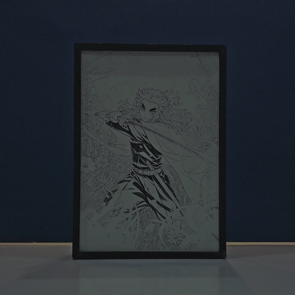 Demon Slayer Rengoku Backlit Frame – LED Anime Wall Art