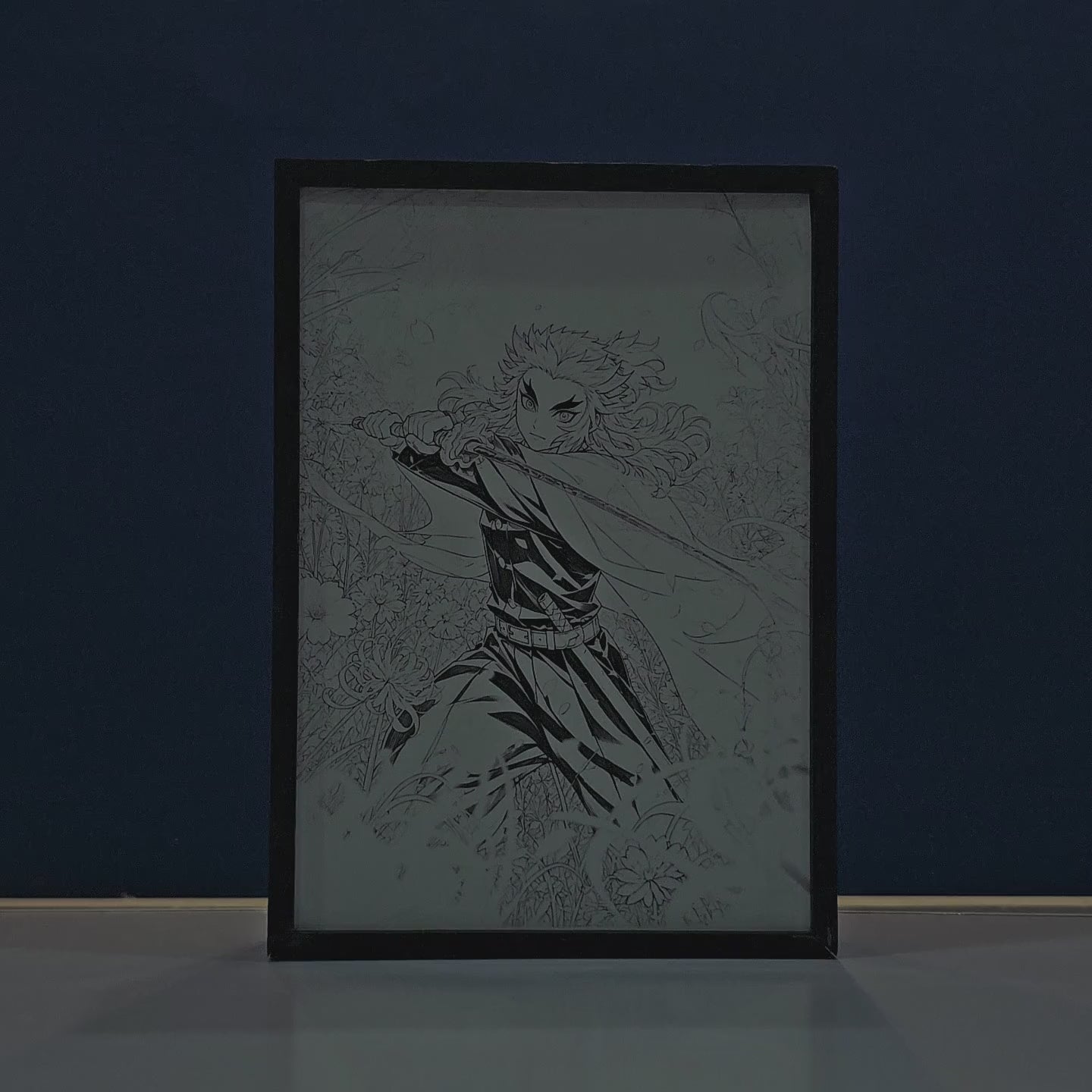 Demon Slayer Rengoku Backlit Frame – LED Anime Wall Art