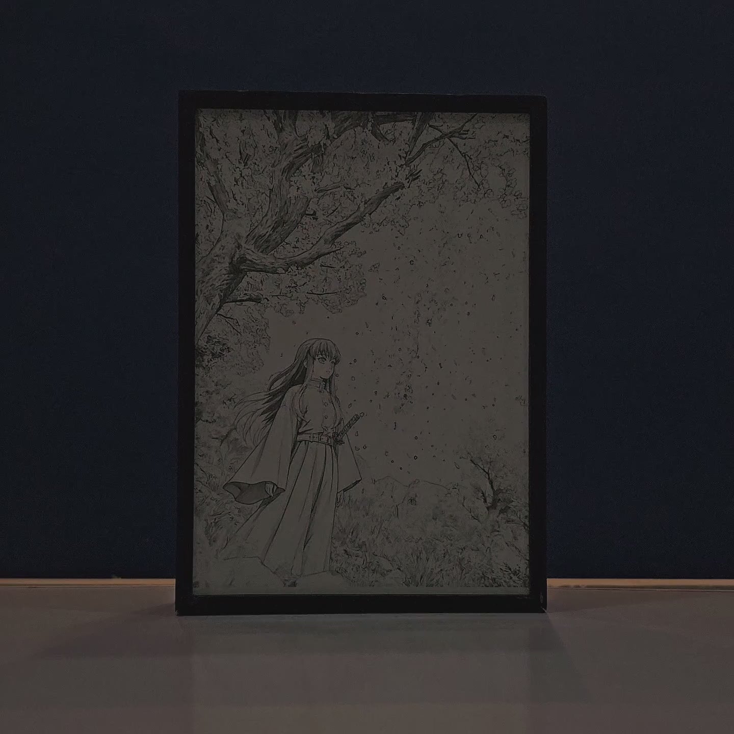 Sakura Mist Backlit Frame – LED Anime Wall Art