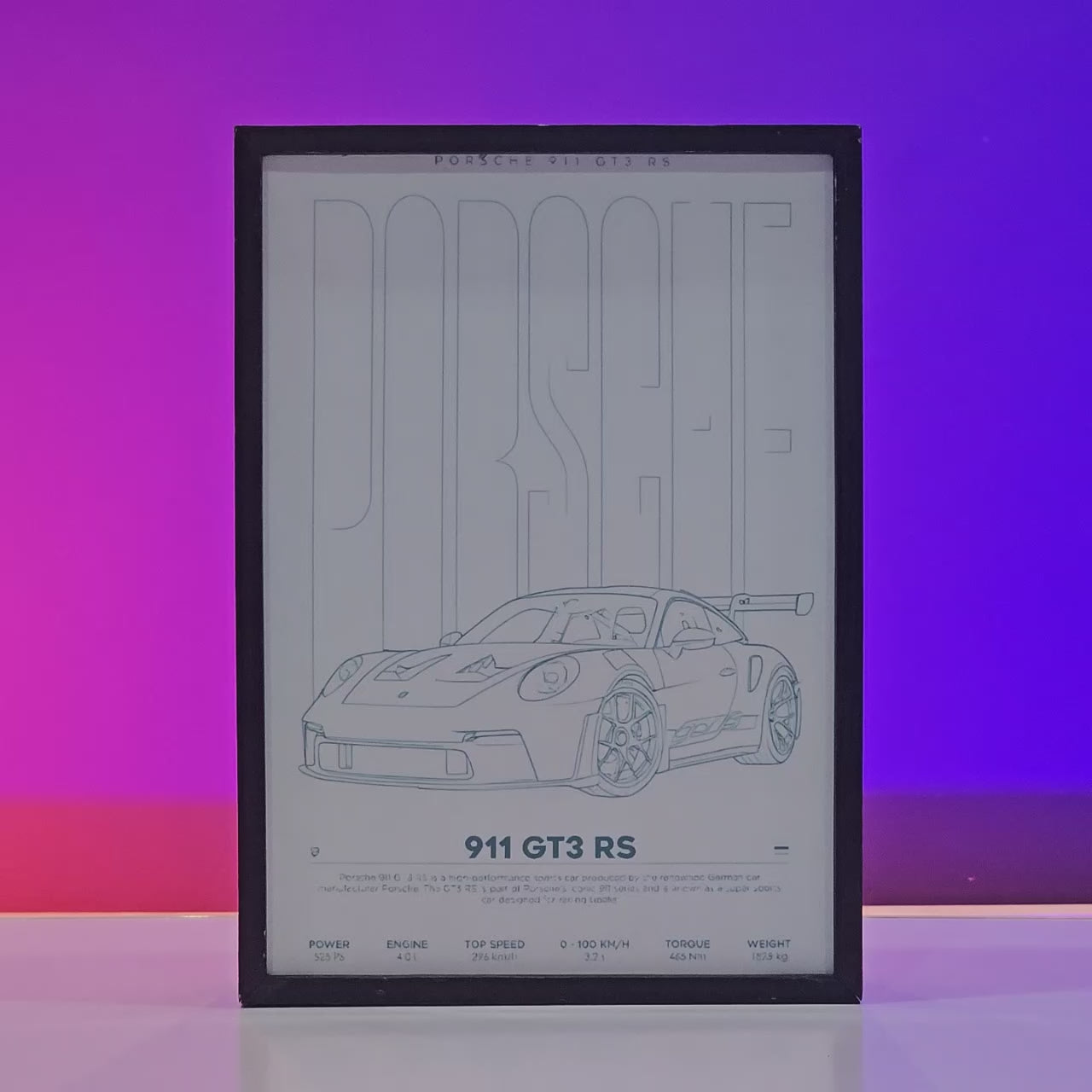 Porsche 911 GT3 RS Backlit Frame – Sports Car LED Wall Art Pakistan